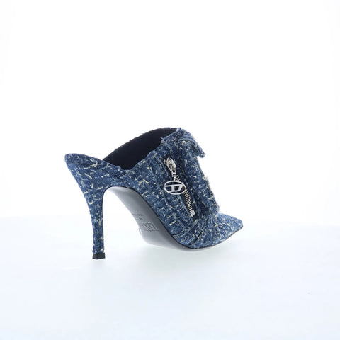 Diesel D-Venus Pocket Ml Womens Blue Canvas Lace Up Mules Heels Shoes
