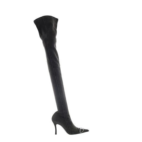 Diesel D-Venus TBT D Womens Black Canvas Zipper Over The Knee Boots