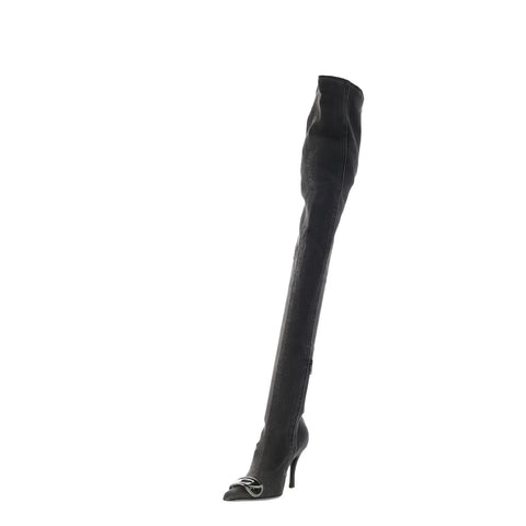 Diesel D-Venus TBT D Womens Black Canvas Zipper Over The Knee Boots