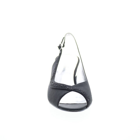 David Tate Dainty Womens Black Narrow Canvas Hook & Loop Strap Heels Shoes