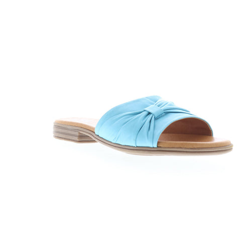 Miz Mooz Daisey Womens Blue Leather Slip On Slides Sandals Shoes