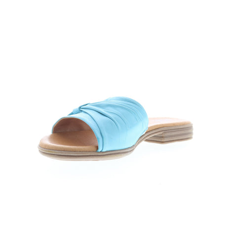 Miz Mooz Daisey Womens Blue Leather Slip On Slides Sandals Shoes