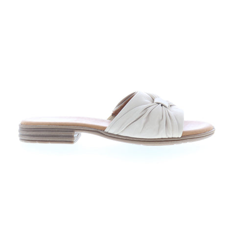 Miz Mooz Daisey Womens Beige Leather Slip On Slides Sandals Shoes
