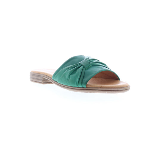 Miz Mooz Daisey Womens Green Leather Slip On Slides Sandals Shoes