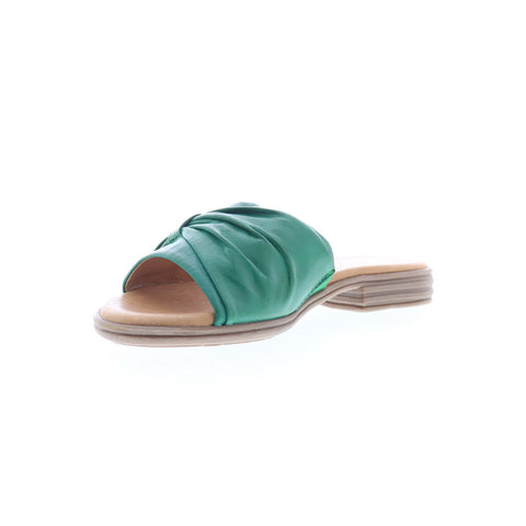 Miz Mooz Daisey Womens Green Leather Slip On Slides Sandals Shoes