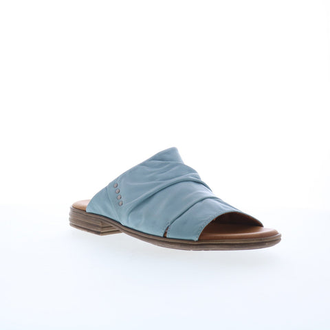 Miz Mooz Dandelion Womens Blue Leather Slip On Slides Sandals Shoes