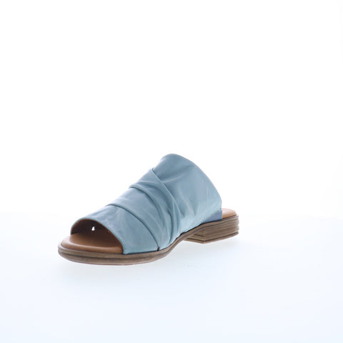 Miz Mooz Dandelion Womens Blue Leather Slip On Slides Sandals Shoes