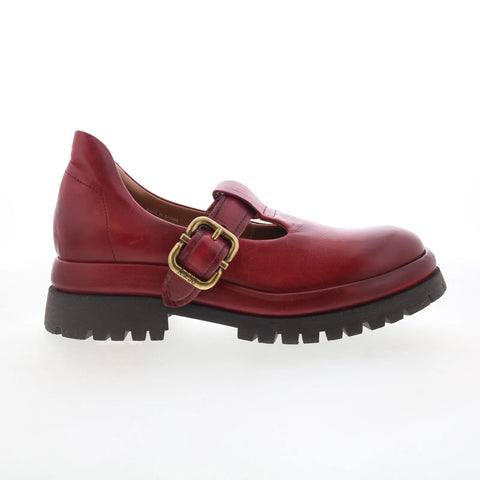 A.S. 98 Dax Womens Red Leather Hook & Loop Mary Jane Flats Shoes