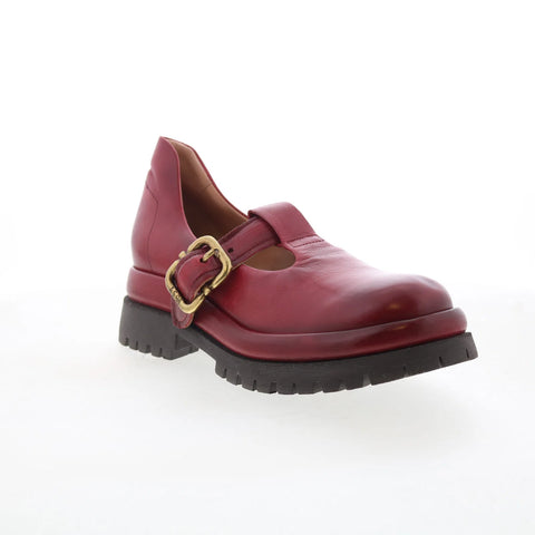 A.S. 98 Dax Womens Red Leather Hook & Loop Mary Jane Flats Shoes