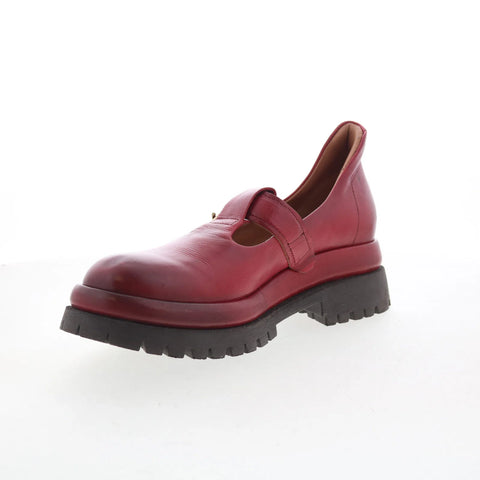 A.S. 98 Dax Womens Red Leather Hook & Loop Mary Jane Flats Shoes