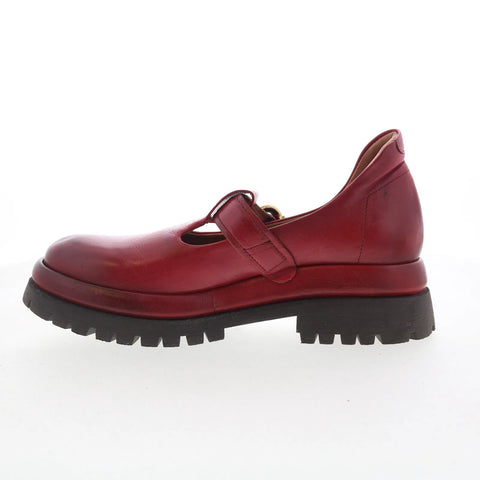 A.S. 98 Dax Womens Red Leather Hook & Loop Mary Jane Flats Shoes