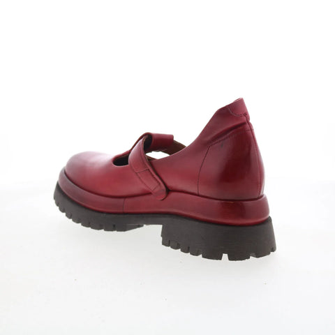 A.S. 98 Dax Womens Red Leather Hook & Loop Mary Jane Flats Shoes
