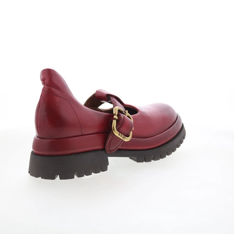 A.S. 98 Dax Womens Red Leather Hook & Loop Mary Jane Flats Shoes