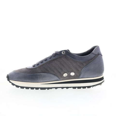 Di Bianco Daytona Leather Suede Mens Blue Leather Lifestyle Sneakers Shoes