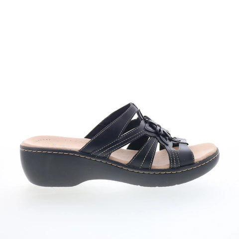 Clarks Delana Venna 26133027 Womens Black Leather Slides Sandals Shoes