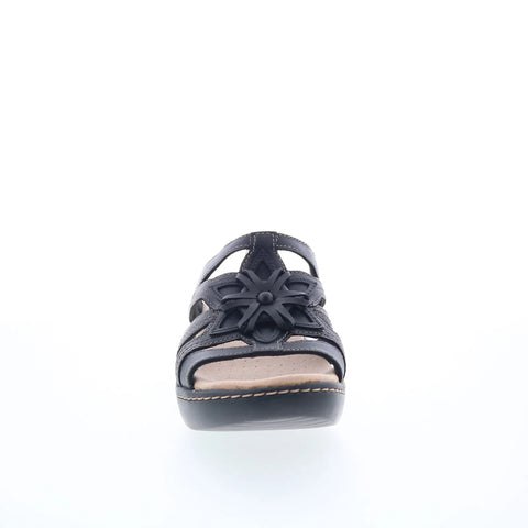Clarks Delana Venna 26133027 Womens Black Leather Slides Sandals Shoes