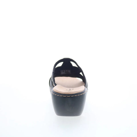 Clarks Delana Venna 26133027 Womens Black Leather Slides Sandals Shoes