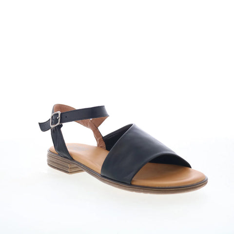 Miz Mooz Delphina Womens Black Leather Hook & Loop Strap Sandals Shoes