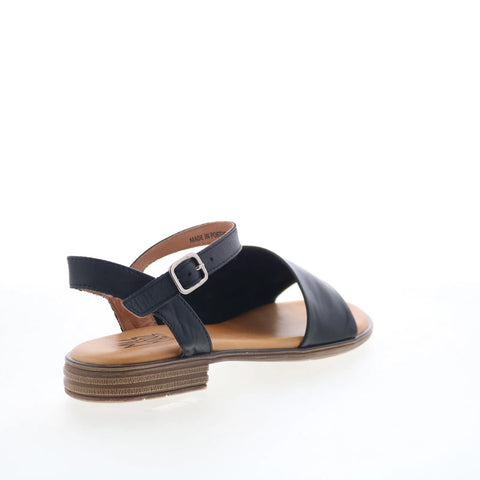 Miz Mooz Delphina Womens Black Leather Hook & Loop Strap Sandals Shoes