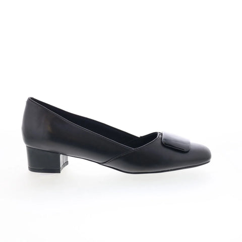 Trotters Delse T1852-001 Womens Black Leather Slip On Pumps Heels Shoes