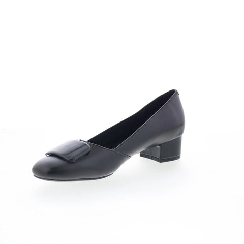 Trotters Delse T1852-001 Womens Black Leather Slip On Pumps Heels Shoes