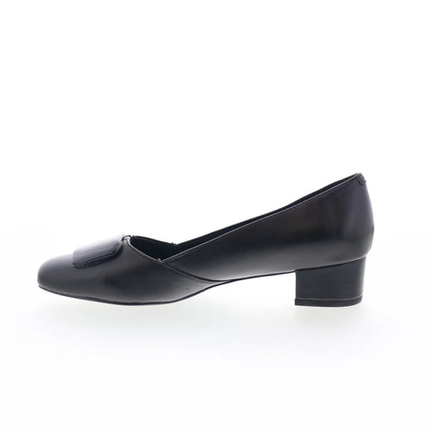 Trotters Delse T1852-001 Womens Black Leather Slip On Pumps Heels Shoes