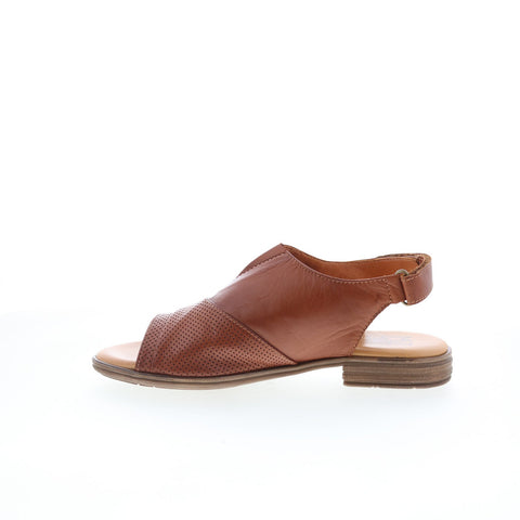 Miz Mooz Devon Womens Brown Leather Hook & Loop Slingback Flats Shoes