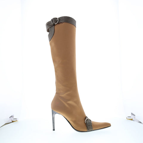 Dibera Stivali Donna DIBRERA 13 Womens Brown Leather Zipper Knee High Boots