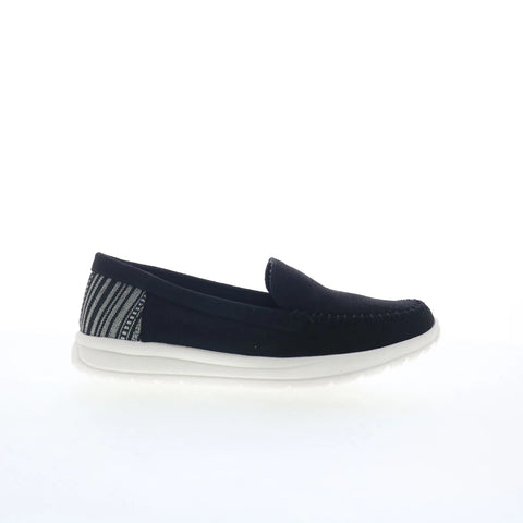Minnetonka Discover 61030 Womens Black Canvas Slip On Loafer Flats Shoes
