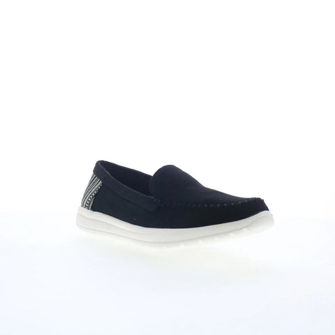 Minnetonka Discover 61030 Womens Black Canvas Slip On Loafer Flats Shoes