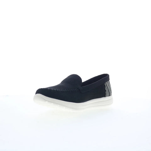 Minnetonka Discover 61030 Womens Black Canvas Slip On Loafer Flats Shoes