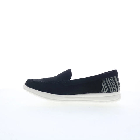 Minnetonka Discover 61030 Womens Black Canvas Slip On Loafer Flats Shoes