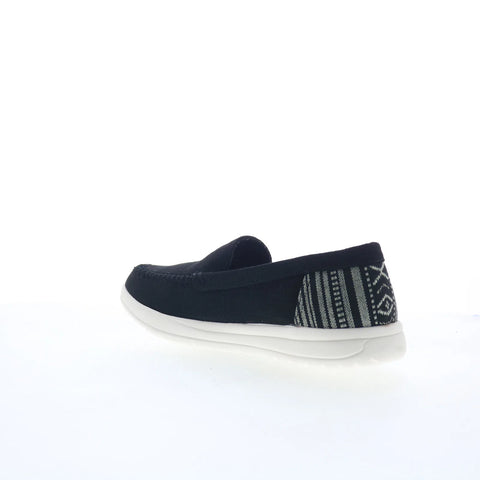Minnetonka Discover 61030 Womens Black Canvas Slip On Loafer Flats Shoes