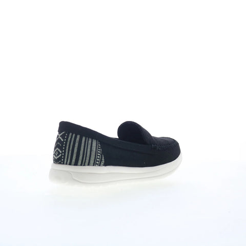 Minnetonka Discover 61030 Womens Black Canvas Slip On Loafer Flats Shoes