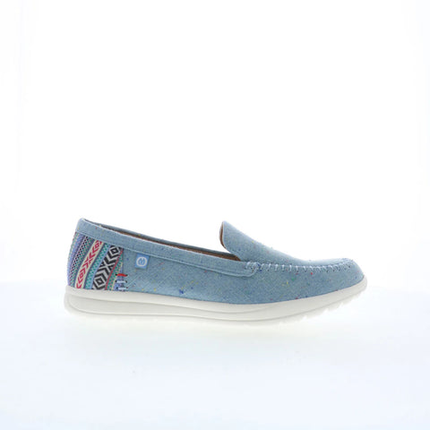 Minnetonka Discover 61065 Womens Blue Canvas Slip On Loafer Flats Shoes