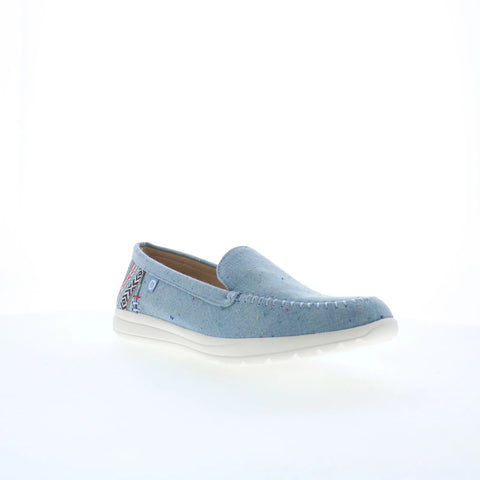 Minnetonka Discover 61065 Womens Blue Canvas Slip On Loafer Flats Shoes