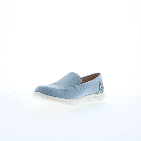 Minnetonka Discover 61065 Womens Blue Canvas Slip On Loafer Flats Shoes