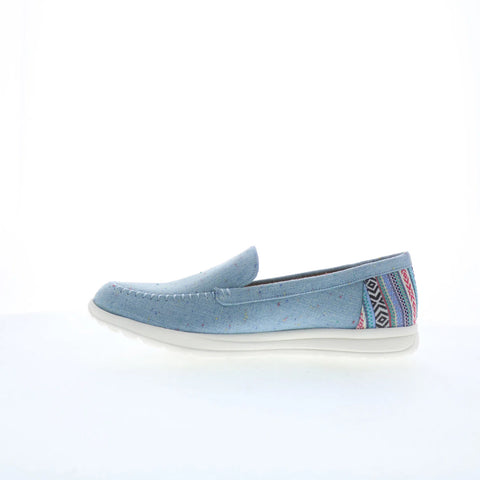 Minnetonka Discover 61065 Womens Blue Canvas Slip On Loafer Flats Shoes