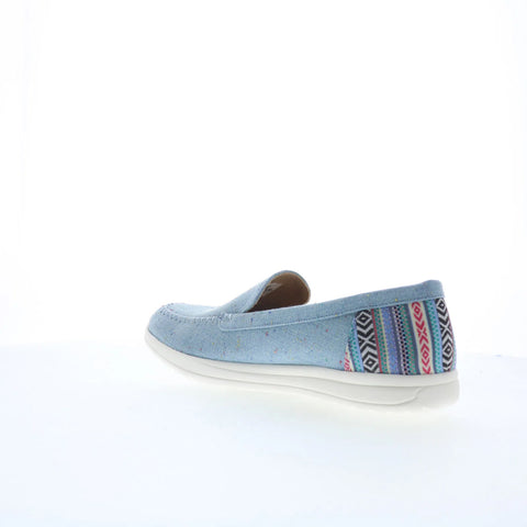Minnetonka Discover 61065 Womens Blue Canvas Slip On Loafer Flats Shoes