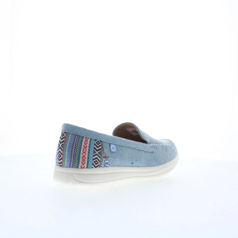 Minnetonka Discover 61065 Womens Blue Canvas Slip On Loafer Flats Shoes