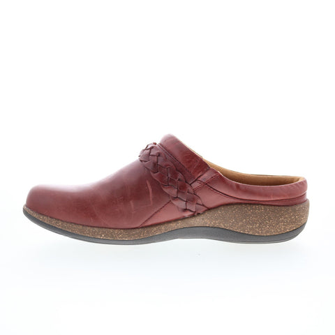 Aetrex Libby DM209 Womens Burgundy Leather Slip On Clogs Flats Shoes