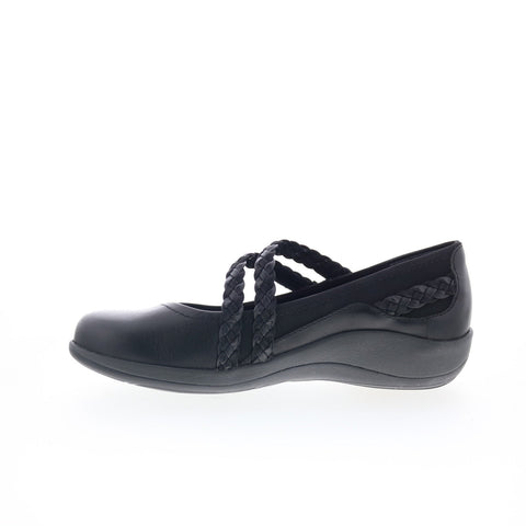 Aetrex Annie DM450 Womens Black Wide Leather Strap Mary Jane Flats Shoes