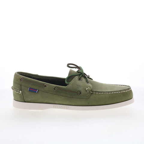 Sebago Docksides Portland Crazy Horse Mens Green Suede Loafers Boat Shoes