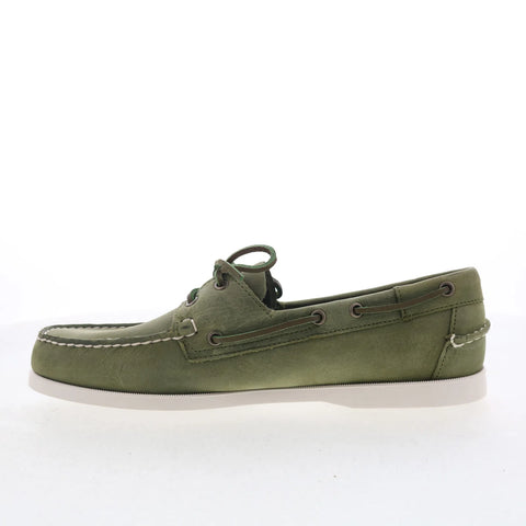 Sebago Docksides Portland Crazy Horse Mens Green Suede Loafers Boat Shoes