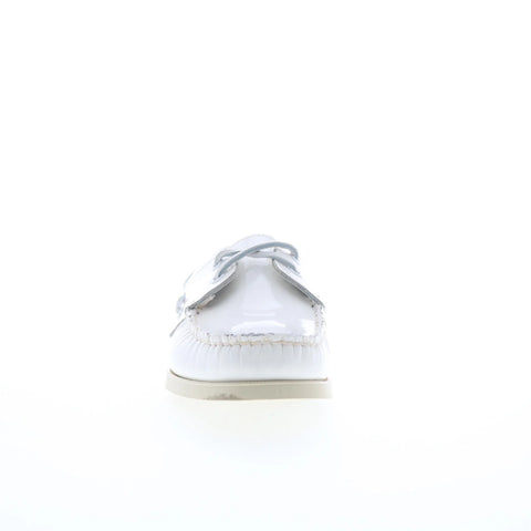 Sebago Docksides Portland Patent Womens White Loafers & Slip Ons Boat Shoes