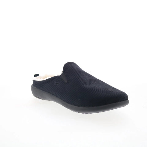Spenco Dundee Corduroy Mens Black Wide Slip On Clogs Slippers Shoes
