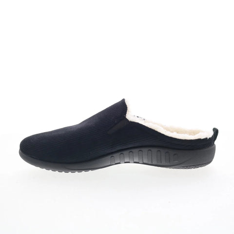 Spenco Dundee Corduroy Mens Black Wide Slip On Clogs Slippers Shoes