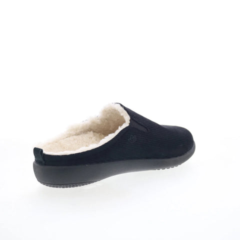 Spenco Dundee Corduroy Mens Black Wide Slip On Clogs Slippers Shoes