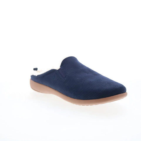 Spenco Dundee Corduroy Mens Blue Wide Slip On Clogs Slippers Shoes