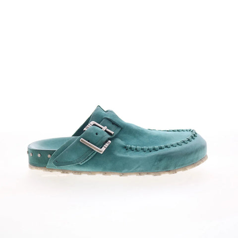 A.S. 98 Elio Womens Green Leather Slip On Clog Flats Shoes